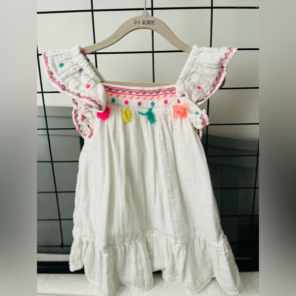 White Dress with Colorful Embroidery